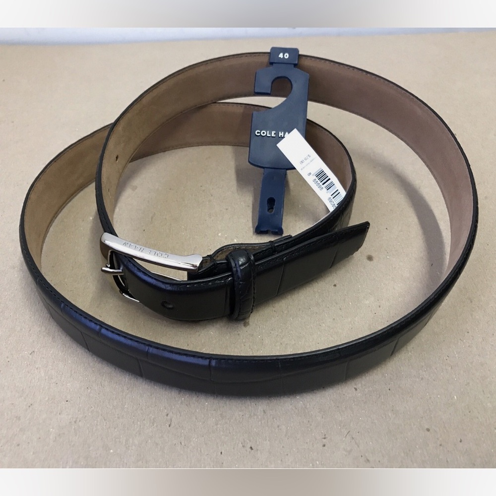 Cole Haan Croc Embossed Leather Belt